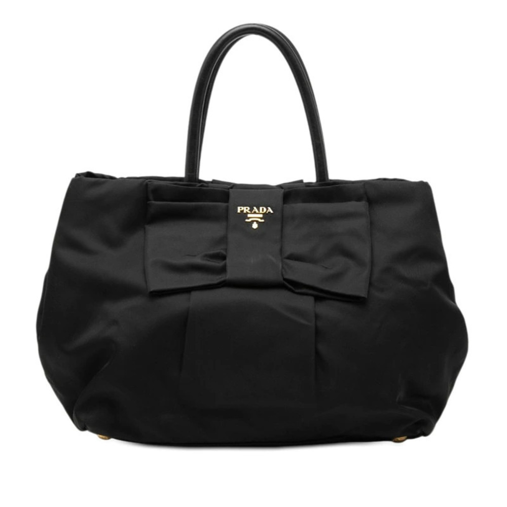 Prada Ribbon Handbag Black Leather